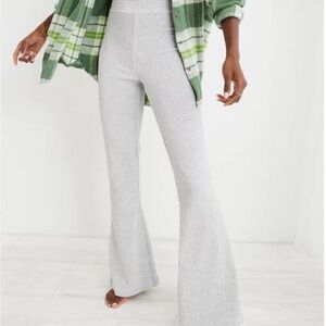 Gray Ribbed Flare Pants